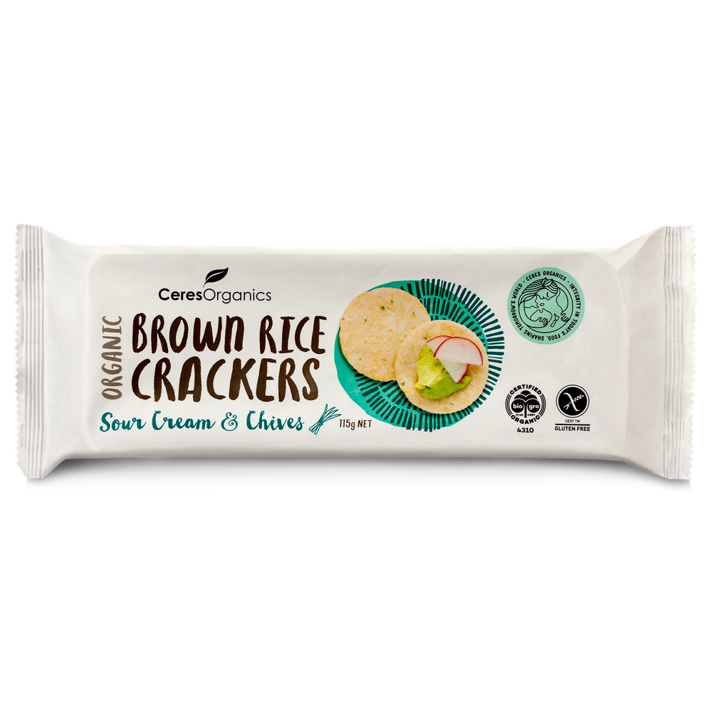 Ceres Organics Brown Rice Crackers Sour Cream & Chives - 115g - L'Organic