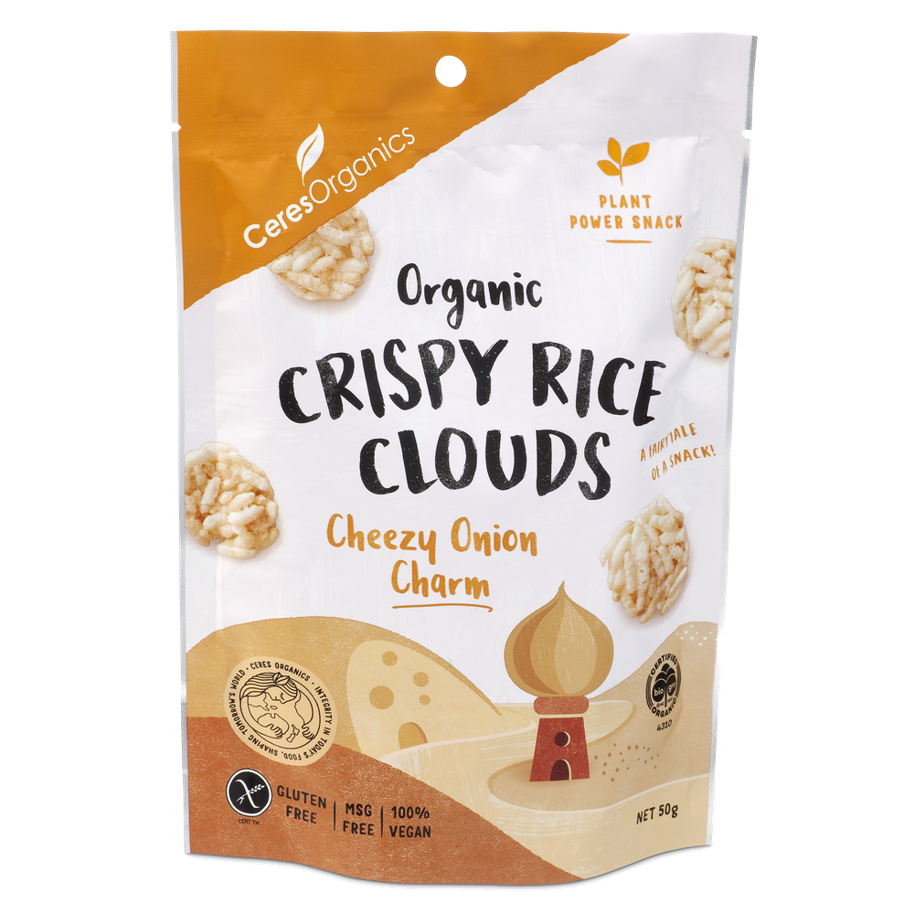 Ceres Organics Crispy Rice Clouds Cheezy Onion Charm - 50g - L'Organic