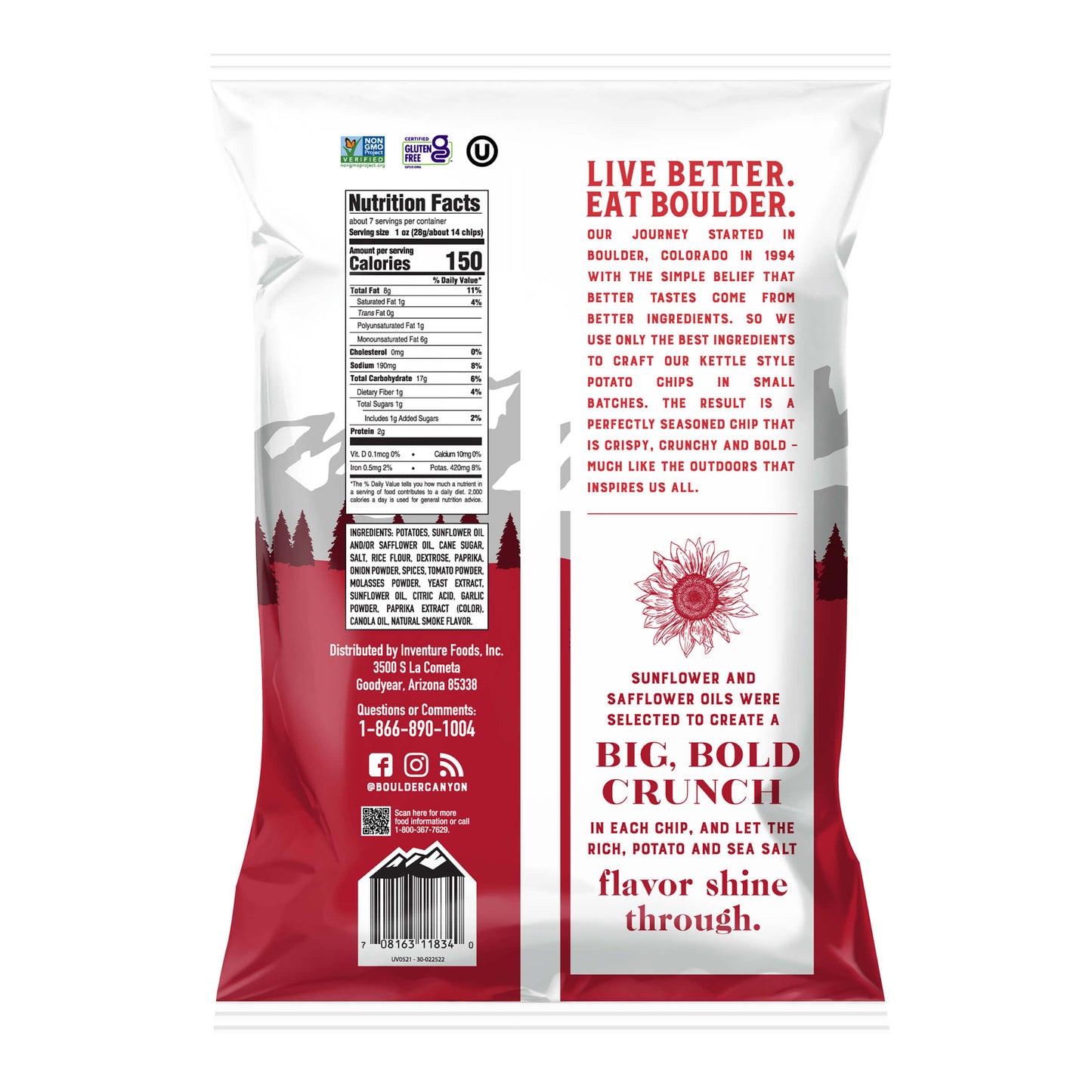 Boulder Canyon Hickory BBQ Kettle Potato Chips - 142g