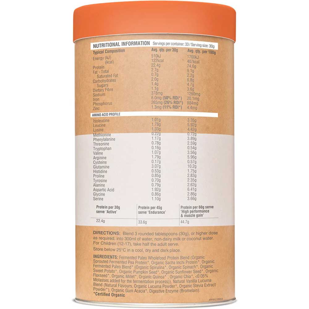 Amazonia Raw Paleo Fermented Protein Powder - Vanilla Lucuma - 1kg - L'Organic