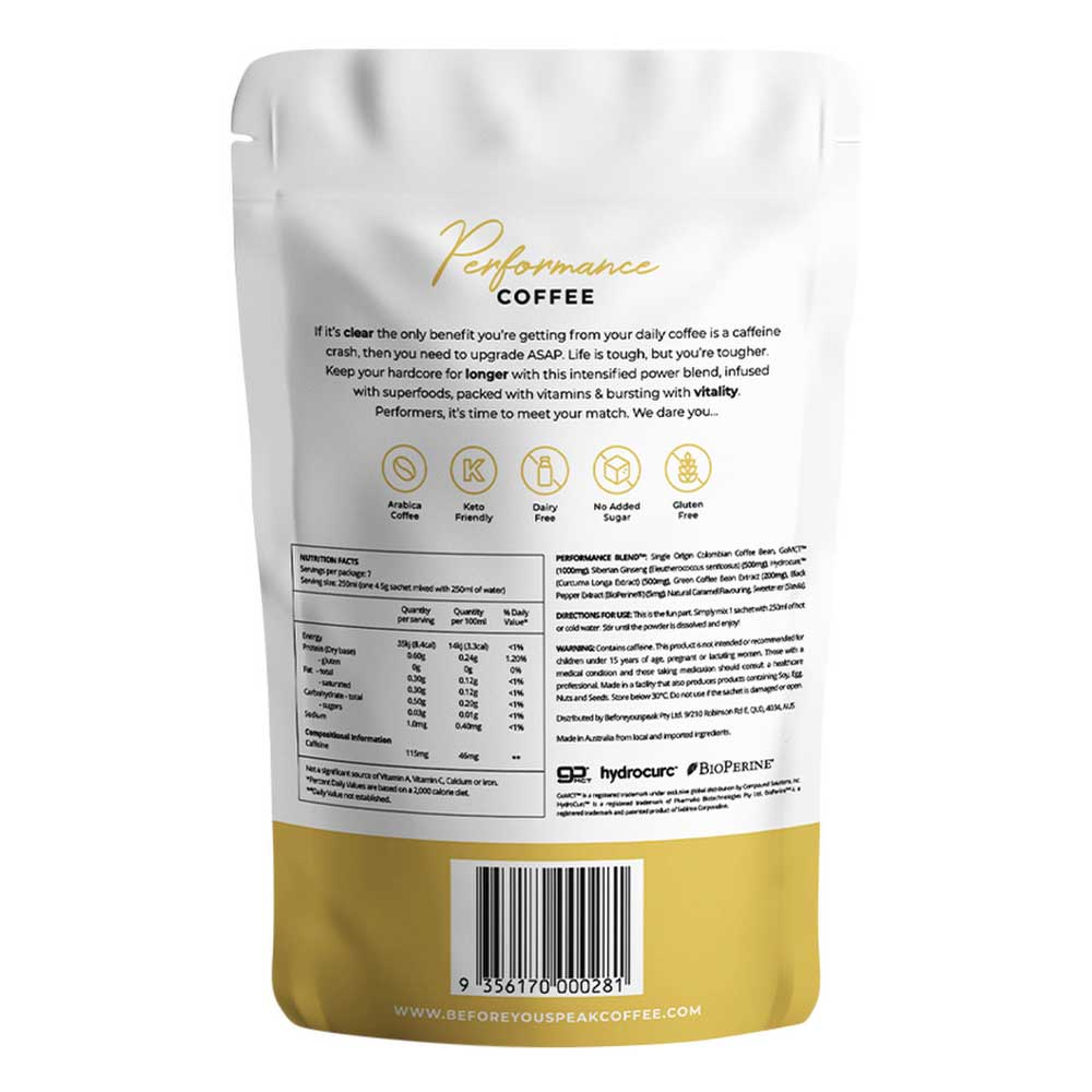 Before You Speak Performance Coffee Caramel - 4.5g X 7 Pack - L'Organic