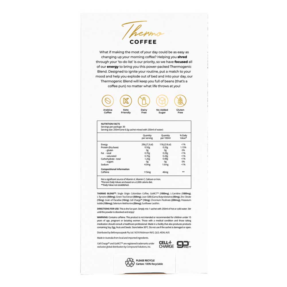 Before You Speak Thermo Coffee Unsweetened - 6.5g x 30 Pack - L'Organic