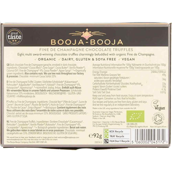 Booja Booja Fine de Champagne Vegan Chocolate Truffles 92g - 8 Pack - L'Organic