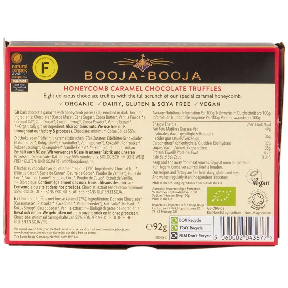 Booja Booja Honeycomb Caramel Vegan Chocolate Truffles 92g - 8 Pack - L'Organic