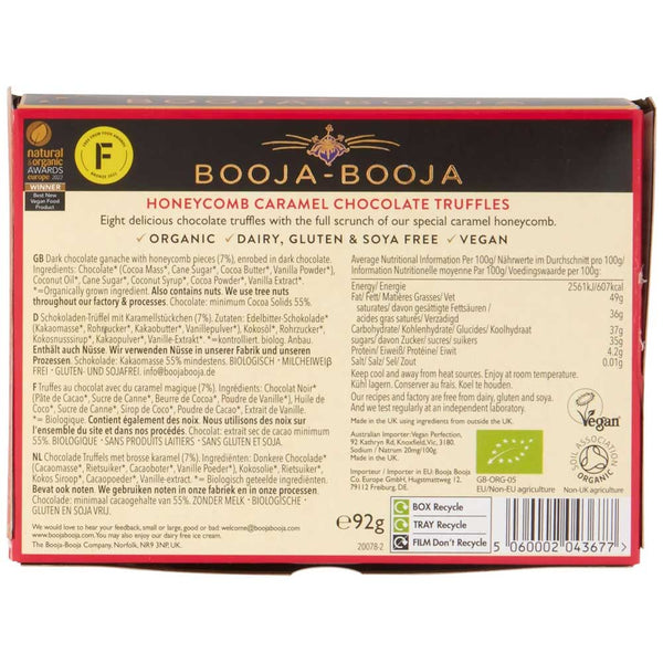 Booja Booja Honeycomb Caramel Vegan Chocolate Truffles 92g - 8 Pack - L'Organic