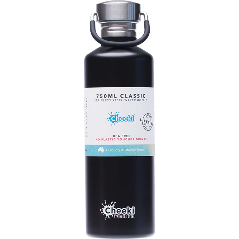 Cheeki Stainless Steel Water Bottle - Matte Black - 750ml - L'Organic
