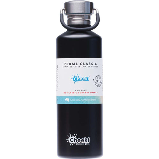 Cheeki Stainless Steel Water Bottle - Matte Black - 750ml - L'Organic