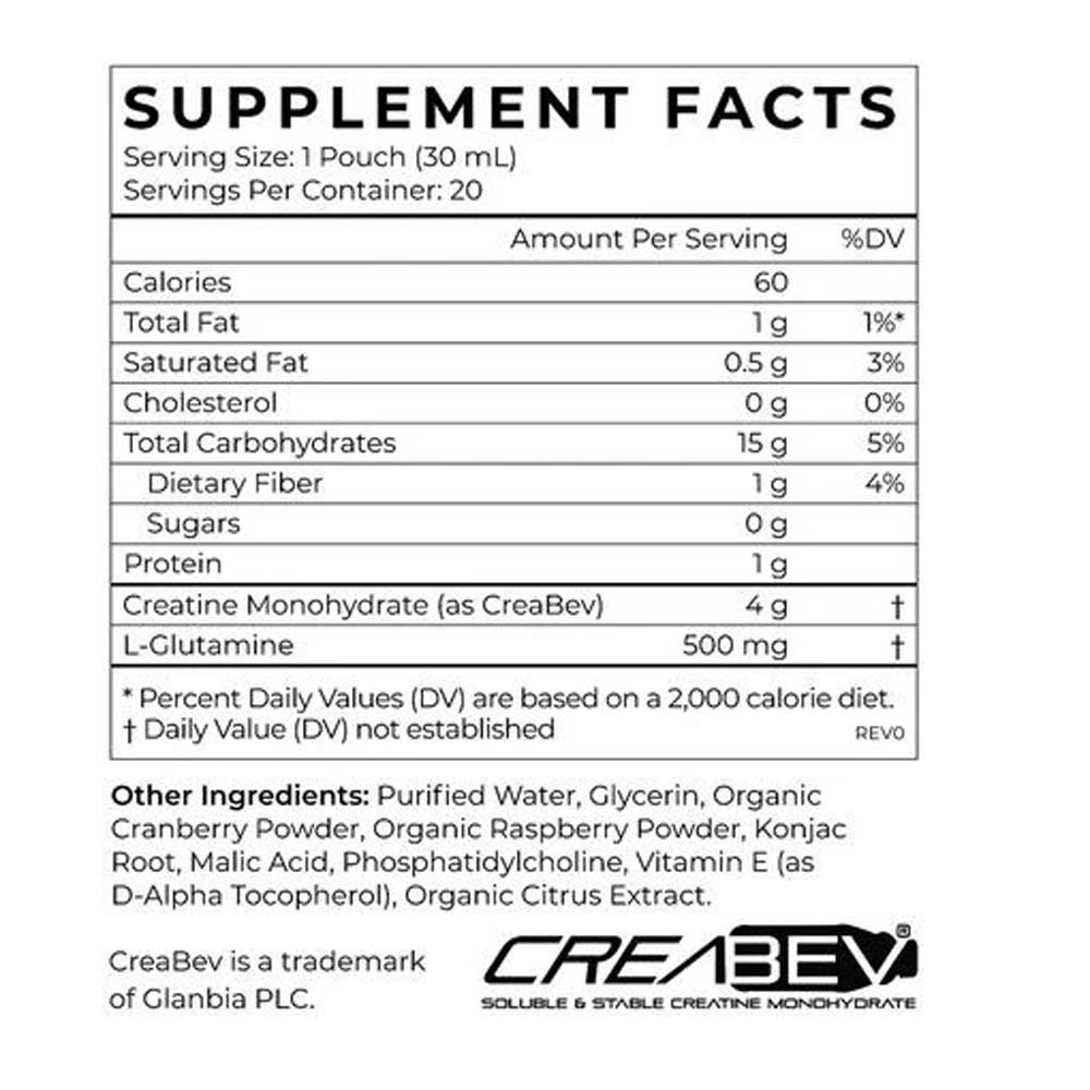 Supplement facts label with nutritional information and Creabev branding.