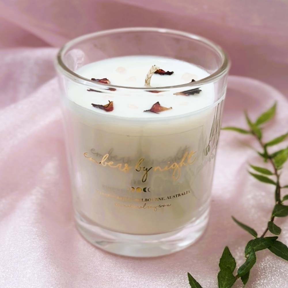 Embers By Night Crystal Infused Candle - Lychee Peony - L'Organic