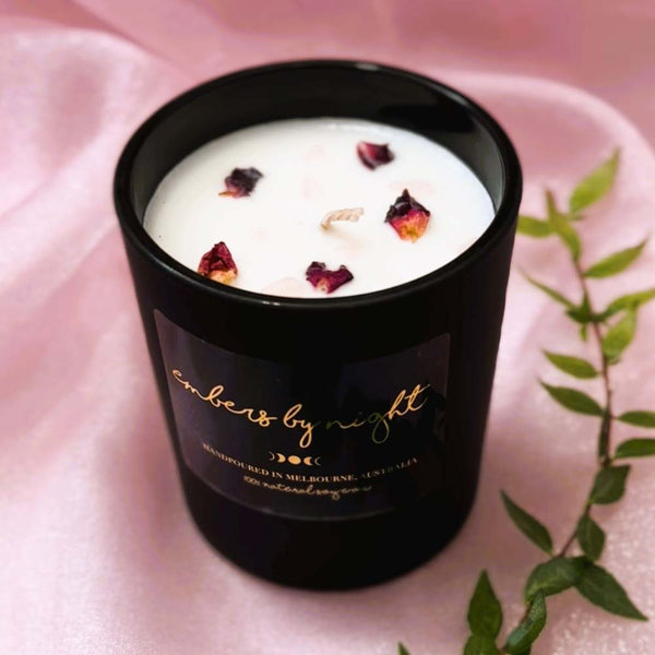 Embers By Night Matt Black Crystal Candle - Lychee Peony - L'Organic