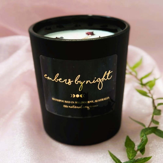 Embers By Night Matt Black Crystal Candle - Lychee Peony - L'Organic