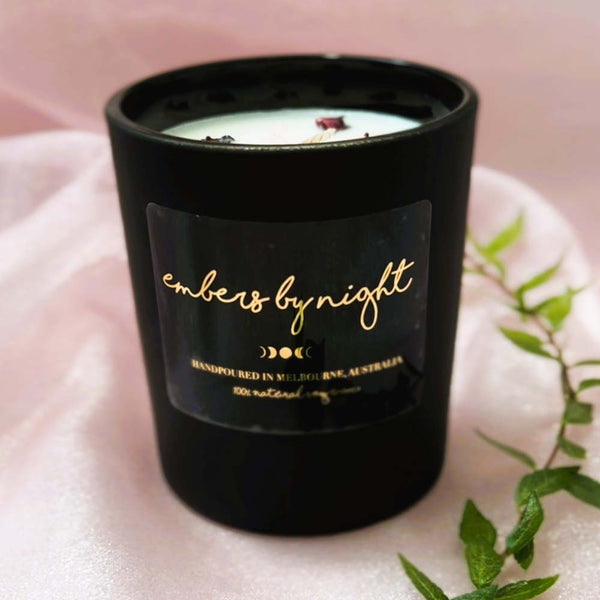 Embers By Night Matt Black Crystal Candle - Lychee Peony - L'Organic