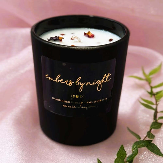 Embers By Night Matt Black Crystal Candle - Strawberry Champagne - L'Organic