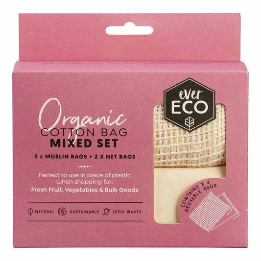 Ever Eco Reusable Produce Bags Organic Cotton Mixed Set - 4 Pack - L'Organic