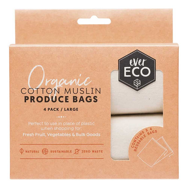 Ever Eco Reusable Produce Bags Organic Cotton Muslin - 4 Pack - L'Organic