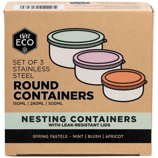 Ever Eco Stainless Steel Round Nesting Containers - Spring Pastels - 3 Pack - L'Organic