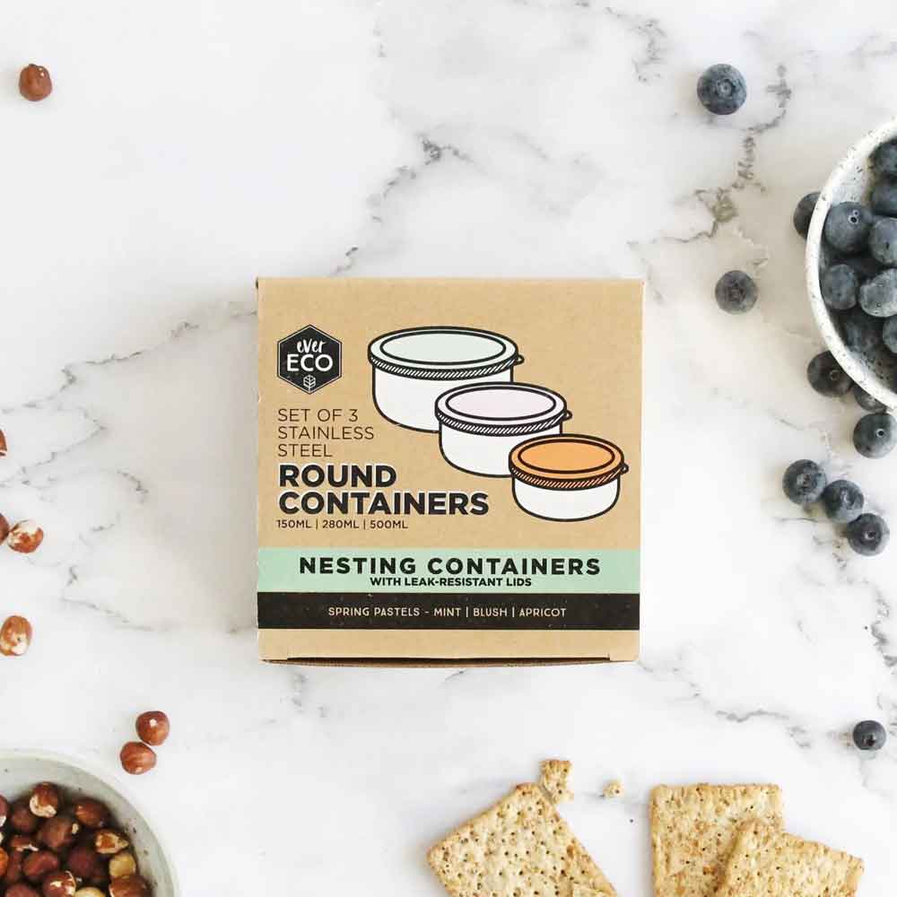 Ever Eco Stainless Steel Round Nesting Containers - Spring Pastels - 3 Pack - L'Organic