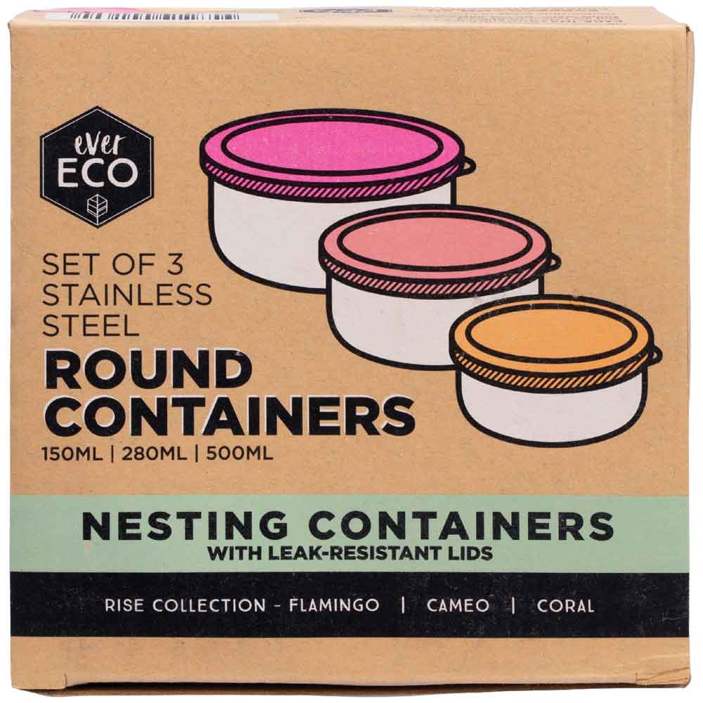 Ever Eco Stainless Steel Round Nesting Containers Rise Collection - 3 Pack - L'Organic