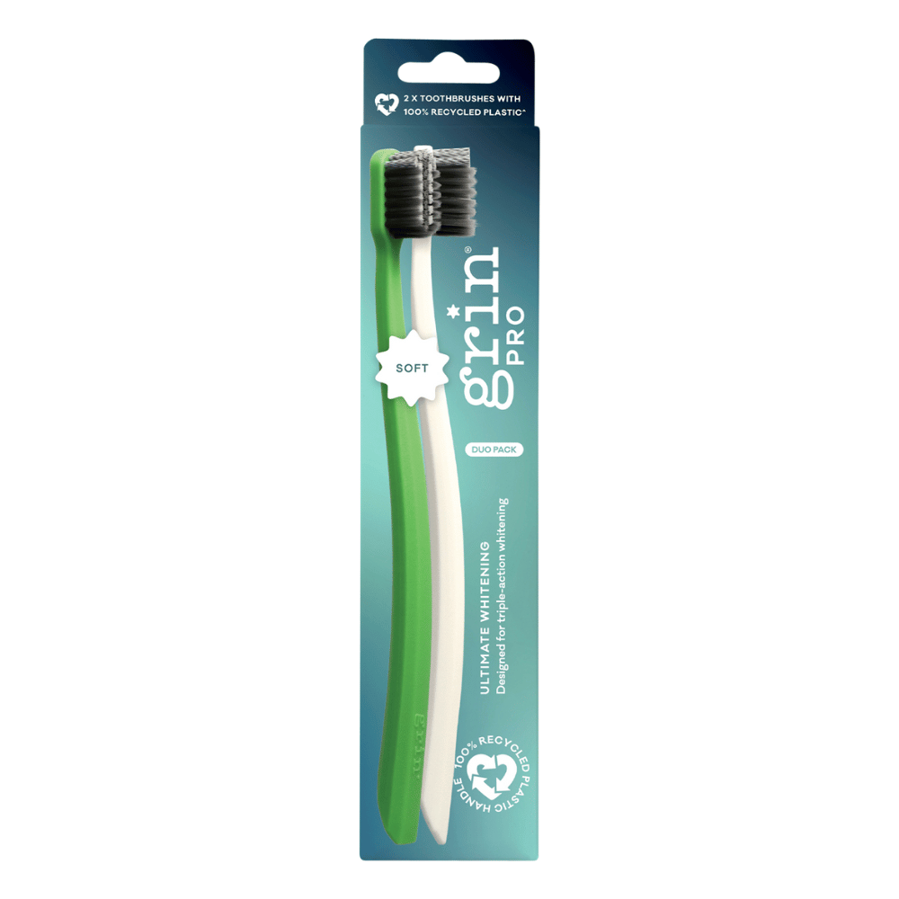 Grin Soft Biodegradable Toothbrush Twin Pack - White & Green - L'Organic