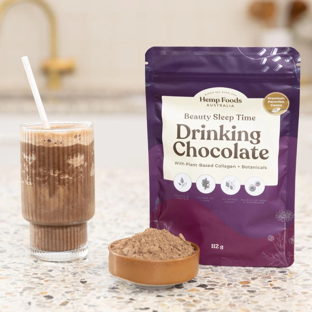 HEMP FOODS AUSTRALIA Drinking Chocolate Beauty Sleep Time With Plant-Based Collagen + Botanicals 112g - L'Organic