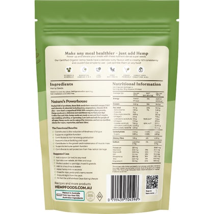 HEMP FOODS AUSTRALIA Organic Hemp Seeds Hulled 114g - L'Organic