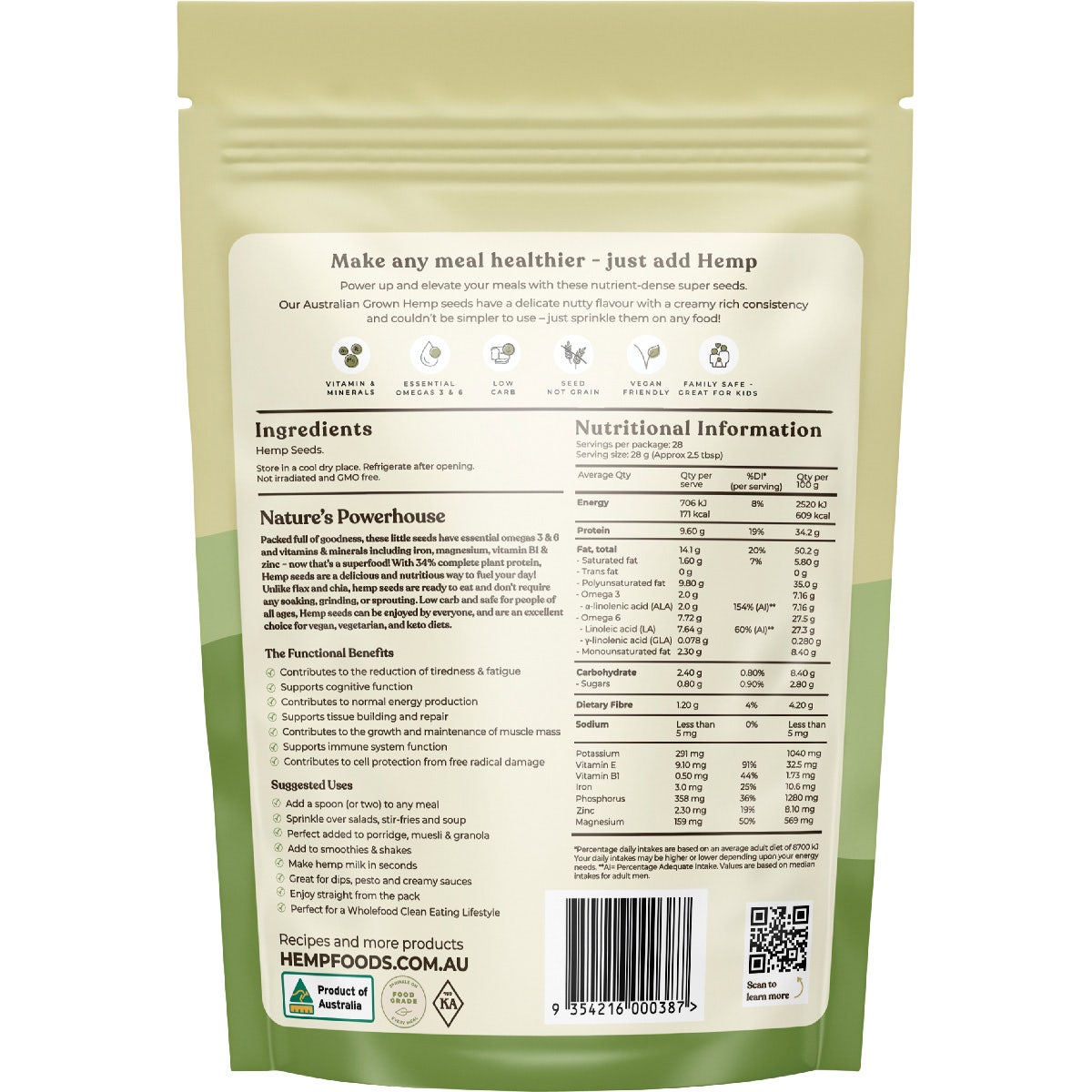 HEMP FOODS AUSTRALIA Hemp Seeds Hulled 800g - L'Organic