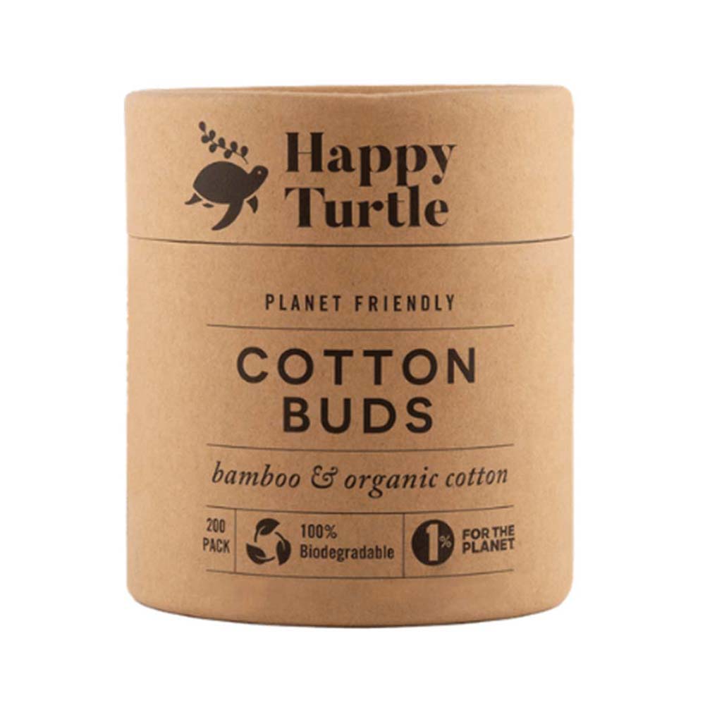 Happy Turtle Organic Cotton & Bamboo Cotton Buds - Round Tub - 200 pack - L'Organic