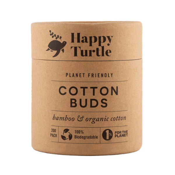 Happy Turtle Organic Cotton & Bamboo Cotton Buds - Round Tub - 200 pack - L'Organic