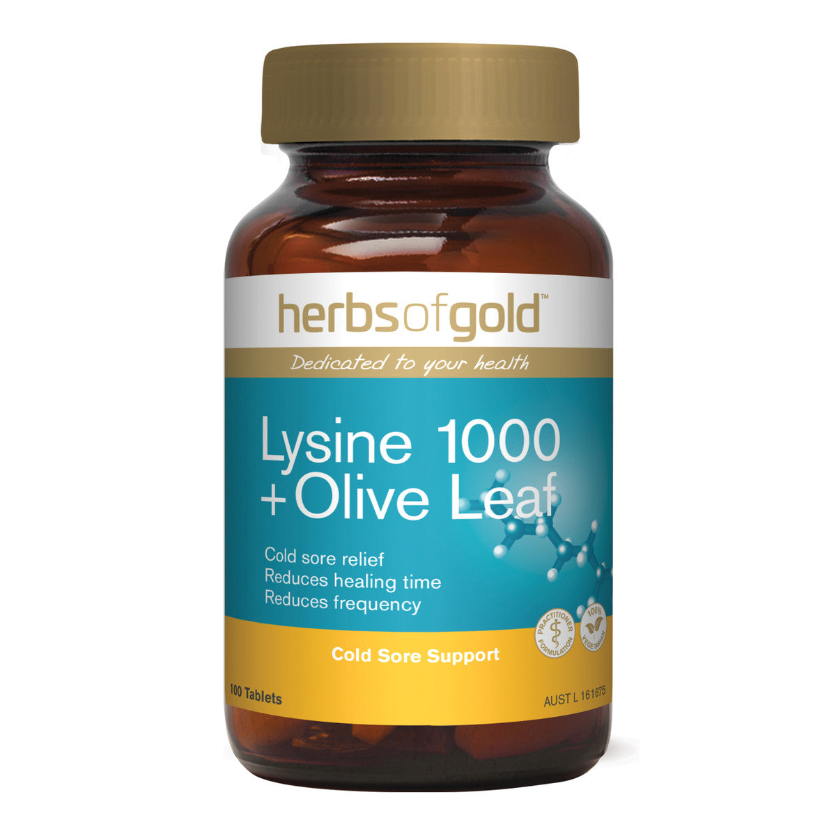 Herbs of Gold Lysine plus Olive Leaf - 100 Tablets - L'Organic