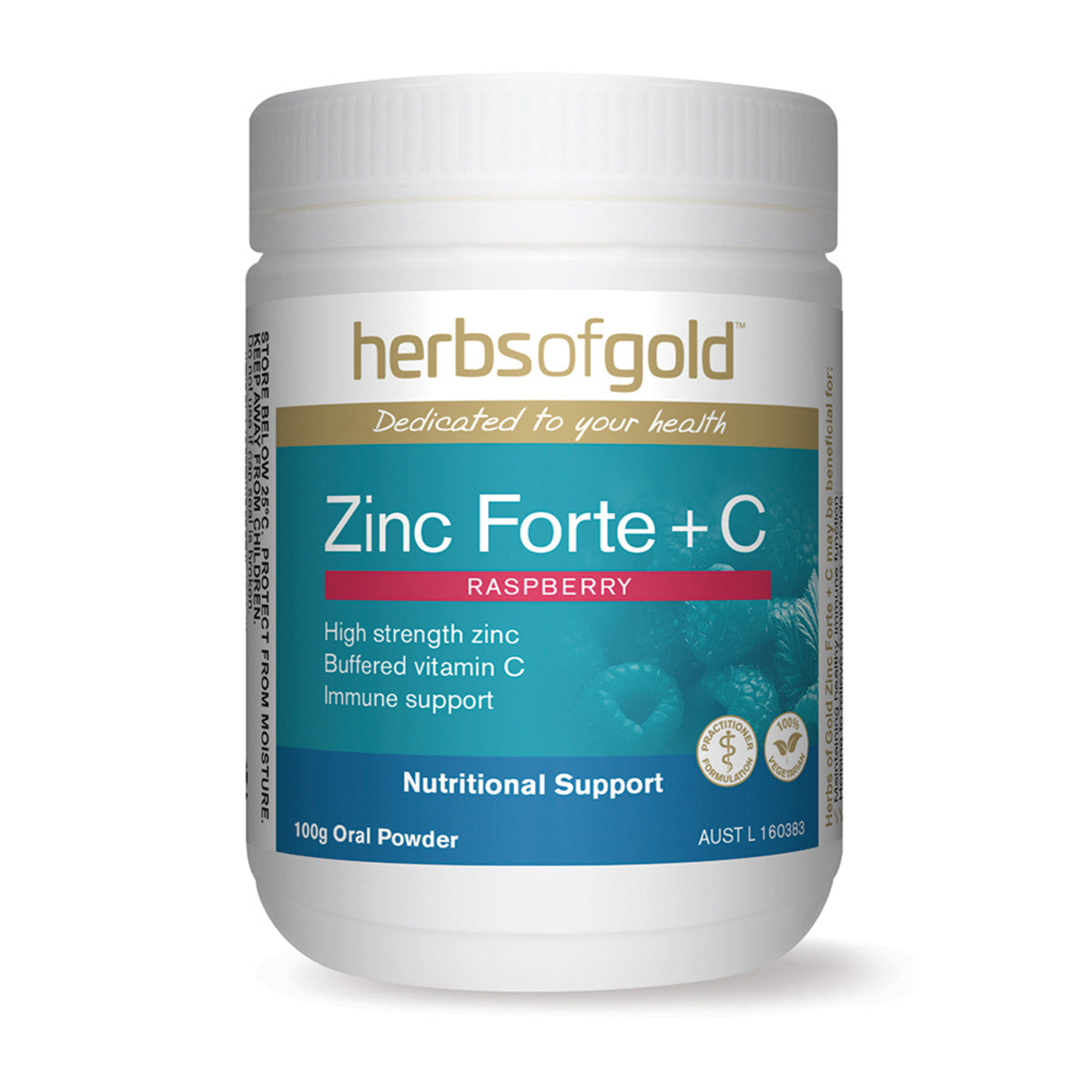 Herbs of Gold Raspberry Flavour Zinc Forte + C 100g Oral Powder - L'Organic