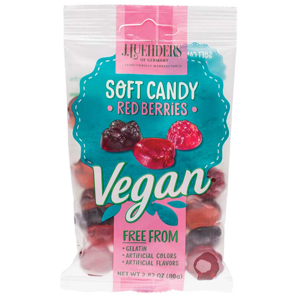 J Luehders Soft Vegan Lollies Red Berries - 80g - L'Organic