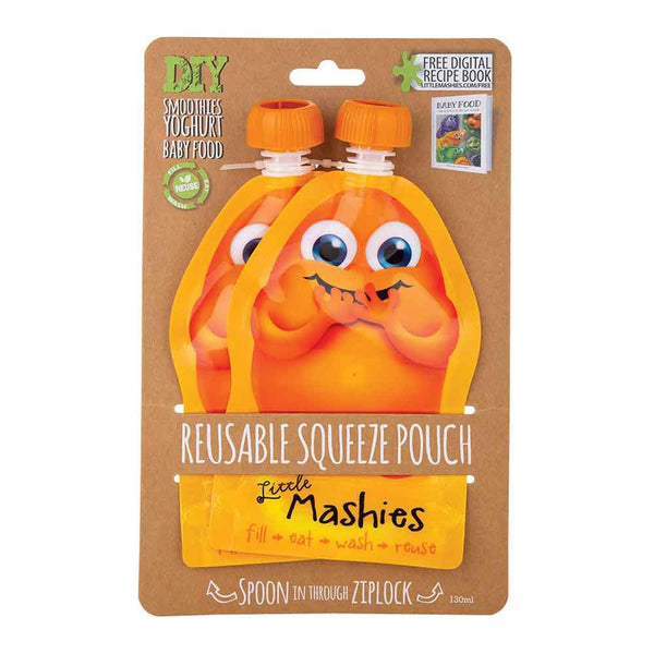 Little Mashies Reusable Baby Food Pouch 2 pack - Orange - L'Organic