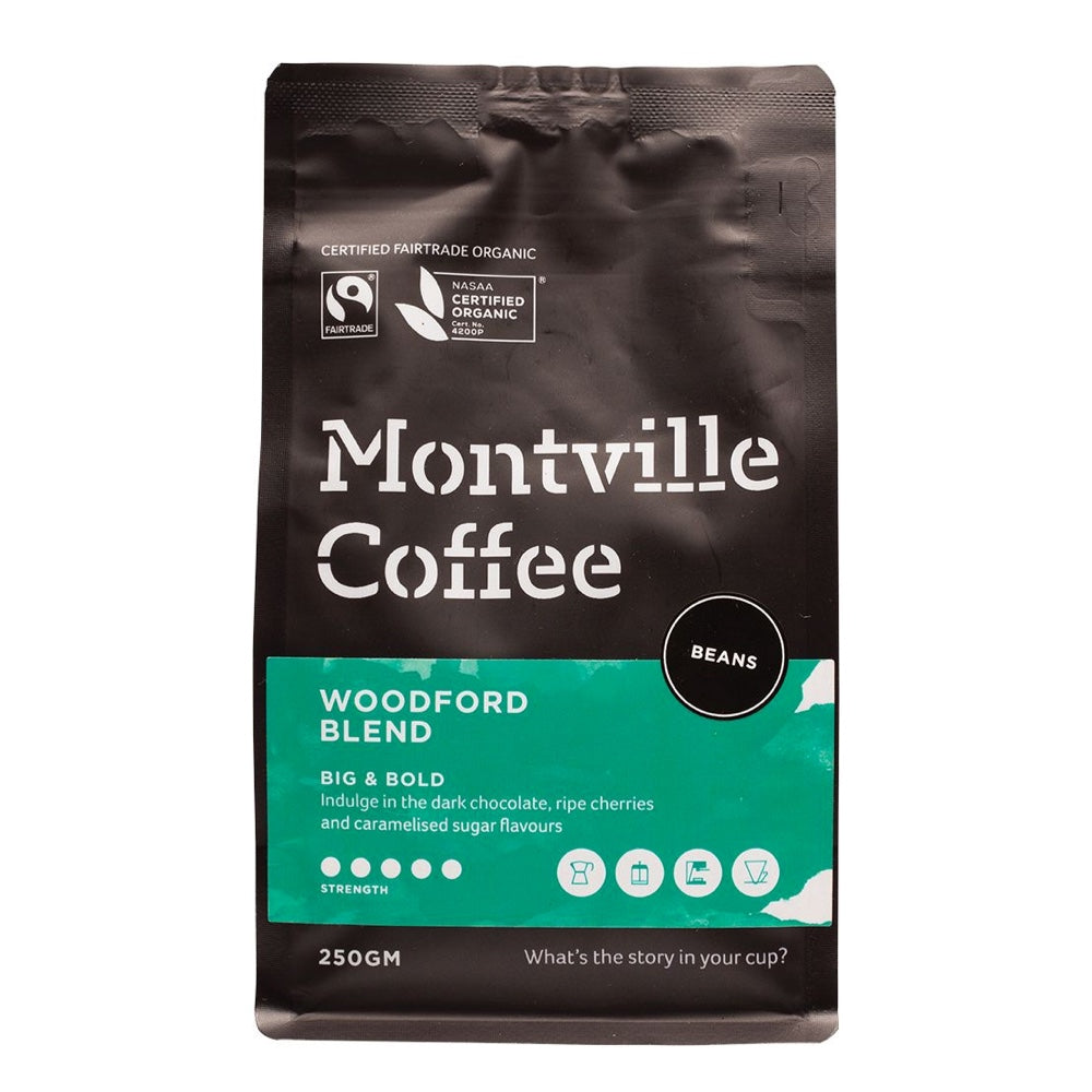 Montville Coffee Woodford Blend package on a white background