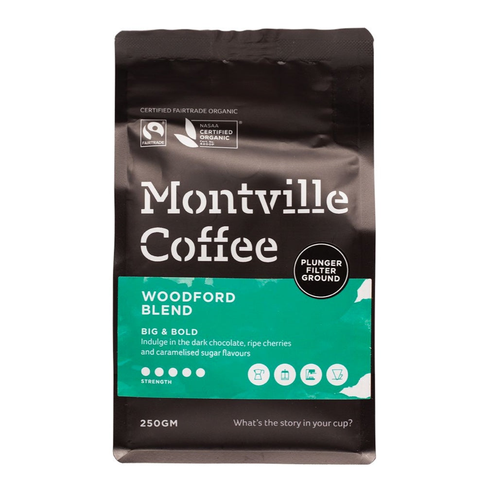 Montville Coffee Woodford Blend package on a white background