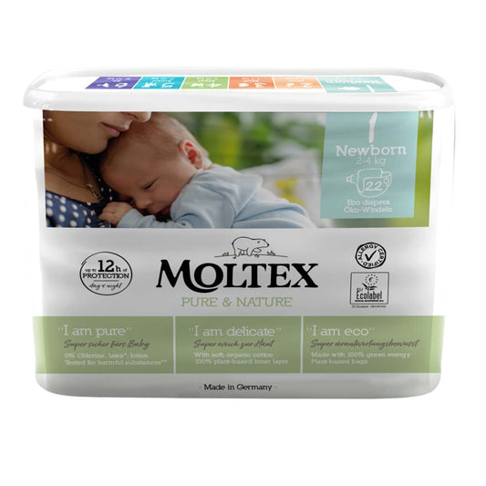 Moltex Eco Nappies Size 1 Newborn 2-4kg 22 pack - L'Organic