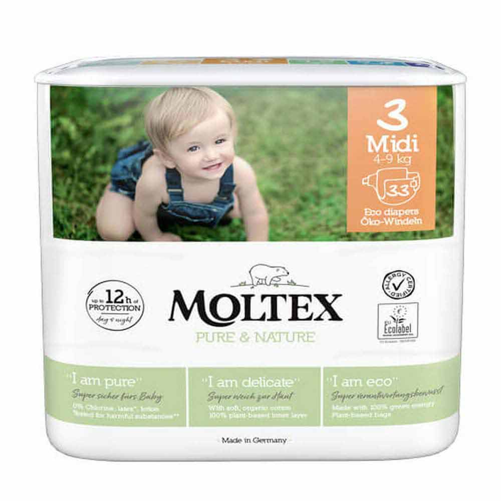 Moltex Eco Nappies Size 3 Midi 4-9kg - 33 Pack - L'Organic