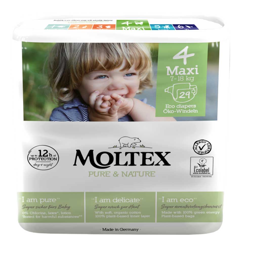 Moltex Eco Nappies Size 4 Maxi 7-18kg - 29 Pack - L'Organic