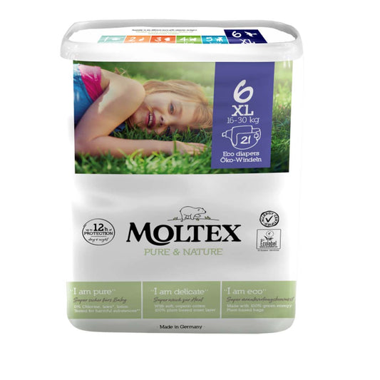 Moltex Eco Nappies Size 6 XL 16-30kg - 21 Pack - L'Organic