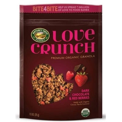 Nature's Path Love Crunch granola package with a heart-shaped design on a white background