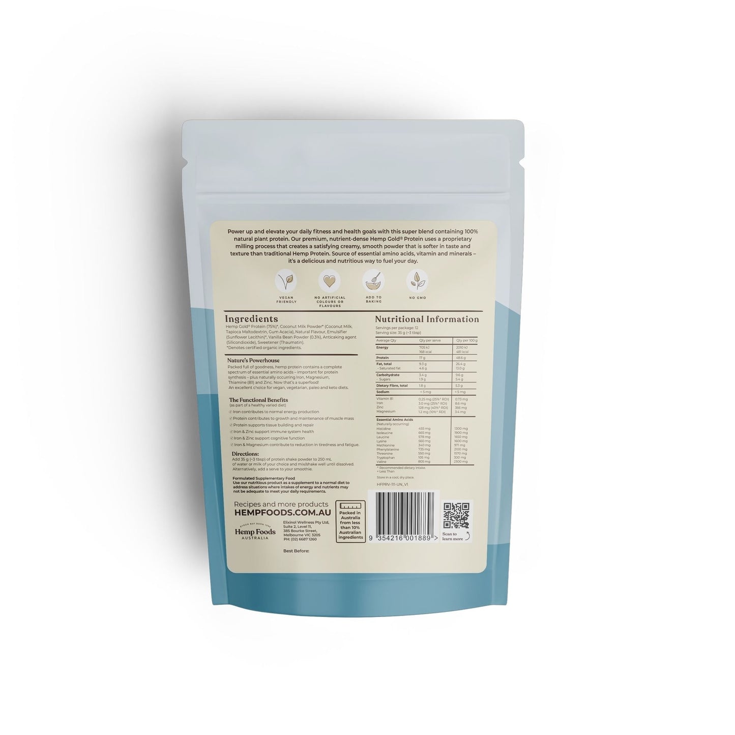 Hemp Foods Australia Organic Hemp Protein Shake Vanilla - 420g - L'Organic