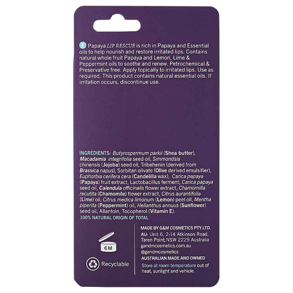 P'URE Papayacare Papaya Lip Rescue Balm - 10g - L'Organic