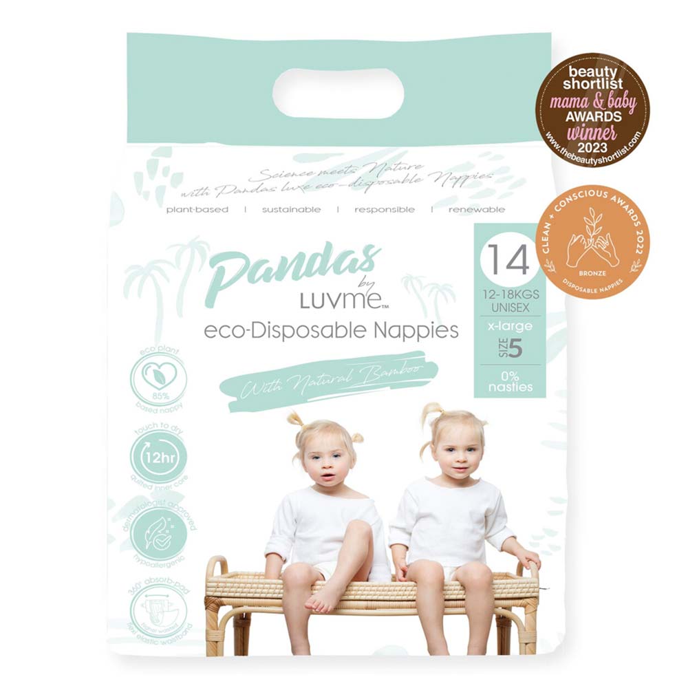 Pandas by Luvme ECO Disposable Nappies XLarge SIZE 5 (12-18kg) - 14 Pk - L'Organic