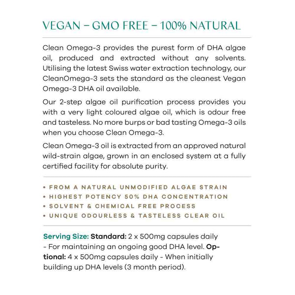 Phytality Clean Omega-3 (Ultra High Purity DHA Algae Oil) - 60 Capsules - L'Organic