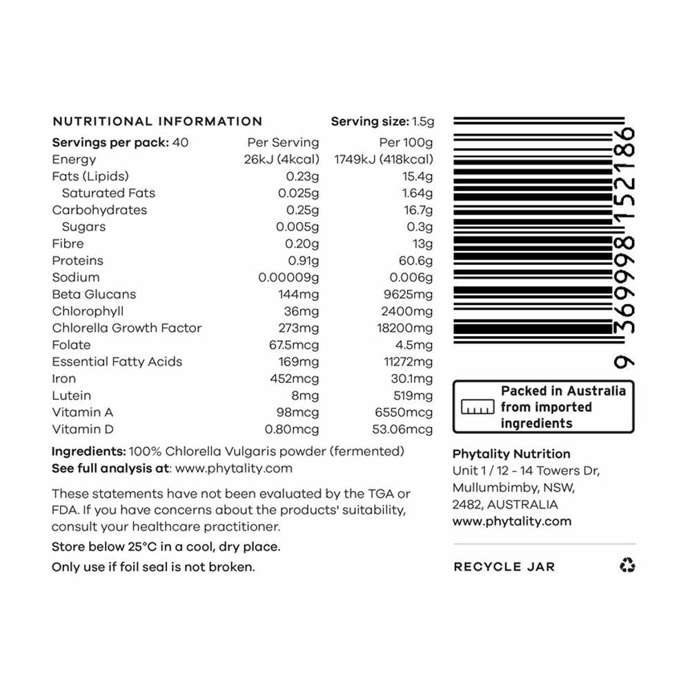 Phytality Fermented Chlorella Powder - 60g - L'Organic