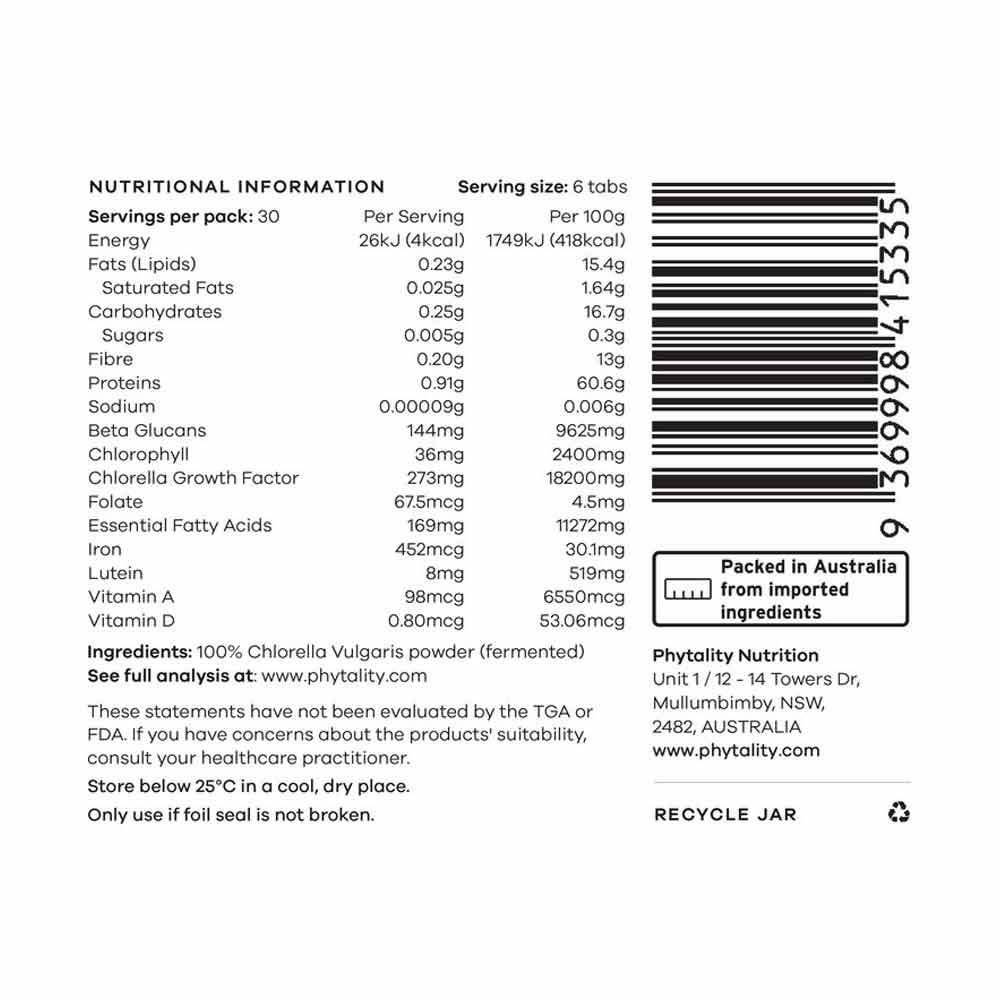 Phytality Fermented Chlorella Tablets - 240 Pack - L'Organic