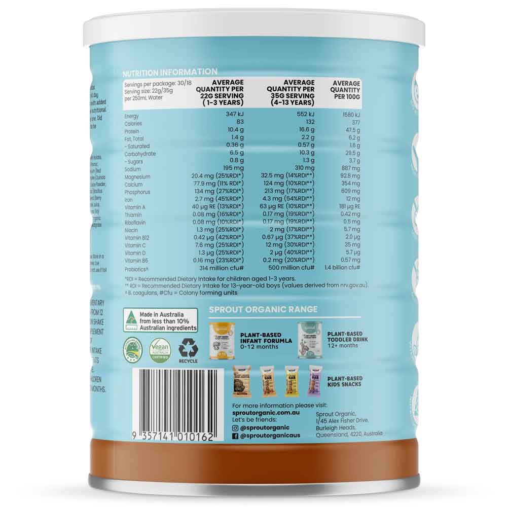 Sprout Organic Junior Plant Protein Chocolate Milkshake - 660g - L'Organic