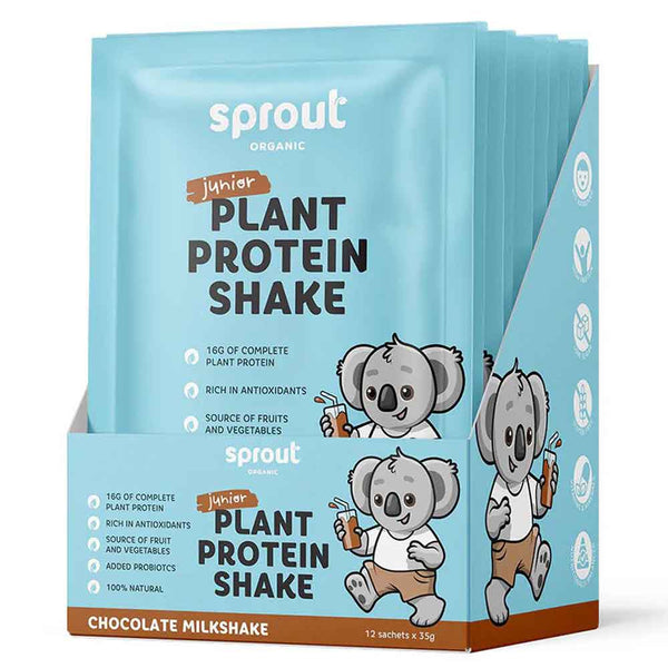 Sprout Organic Junior Plant Protein Chocolate Milkshake Sachets - 35g x 12 Pack - L'Organic