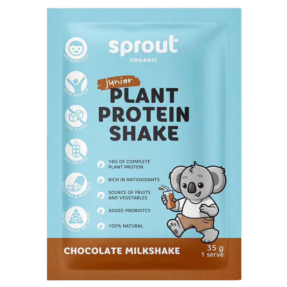 Sprout Organic Junior Plant Protein Chocolate Milkshake Sachets - 35g x 12 Pack - L'Organic