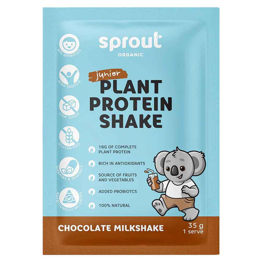 Sprout Organic Junior Plant Protein Chocolate Milkshake Sachets - 35g x 12 Pack - L'Organic