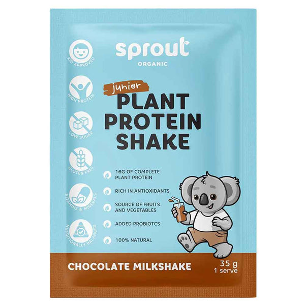 Sprout Organic Junior Plant Protein Chocolate Milkshake Sachets - 35g x 12 Pack - L'Organic